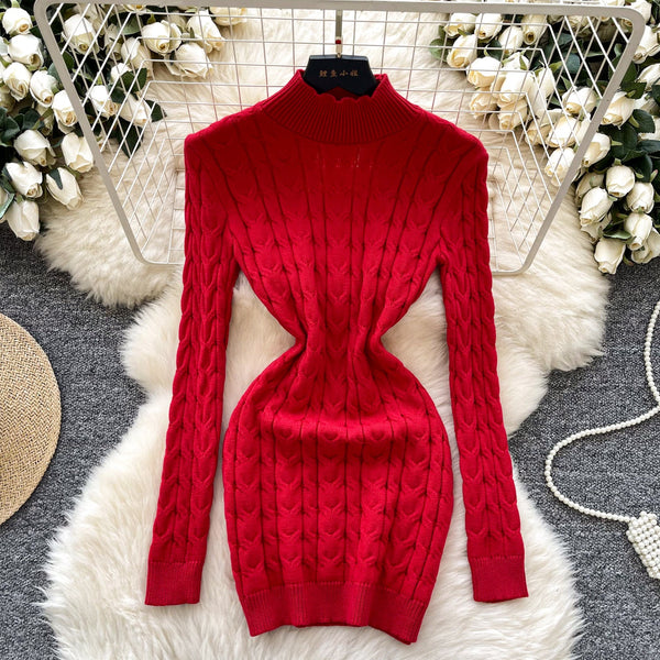 Niche Twisted Knit Backless Sweater Dress
