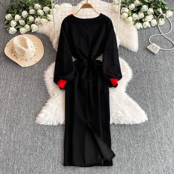 Niche V-neck Slim Sweatshirt Dress