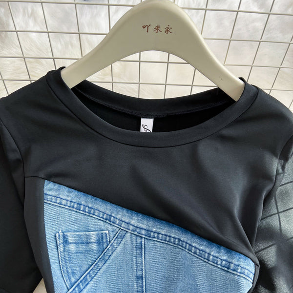 Slim-fit Denim Patchwork Dress