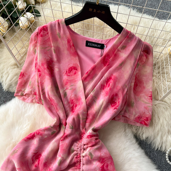 French Style V-neck Floral Fishtail Dress