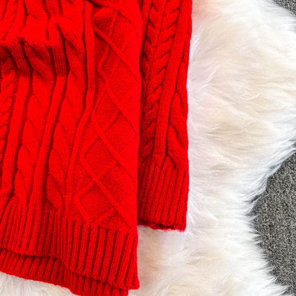 Furry Hooded Red Knitted Dress