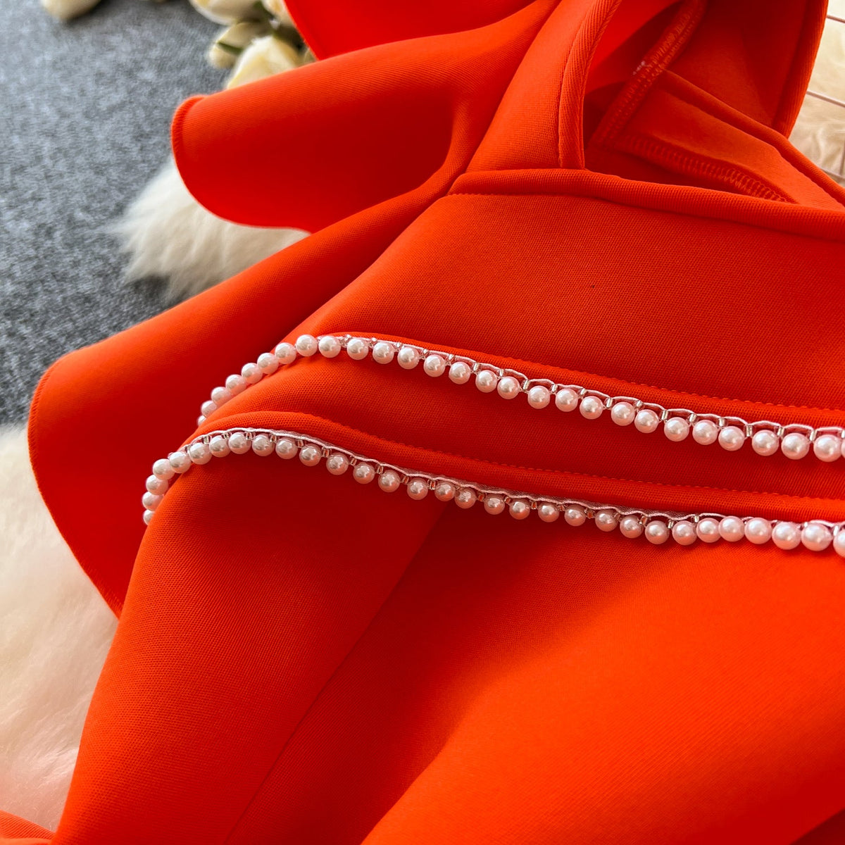 Ruffled Sleeve Sequined Orange Dress