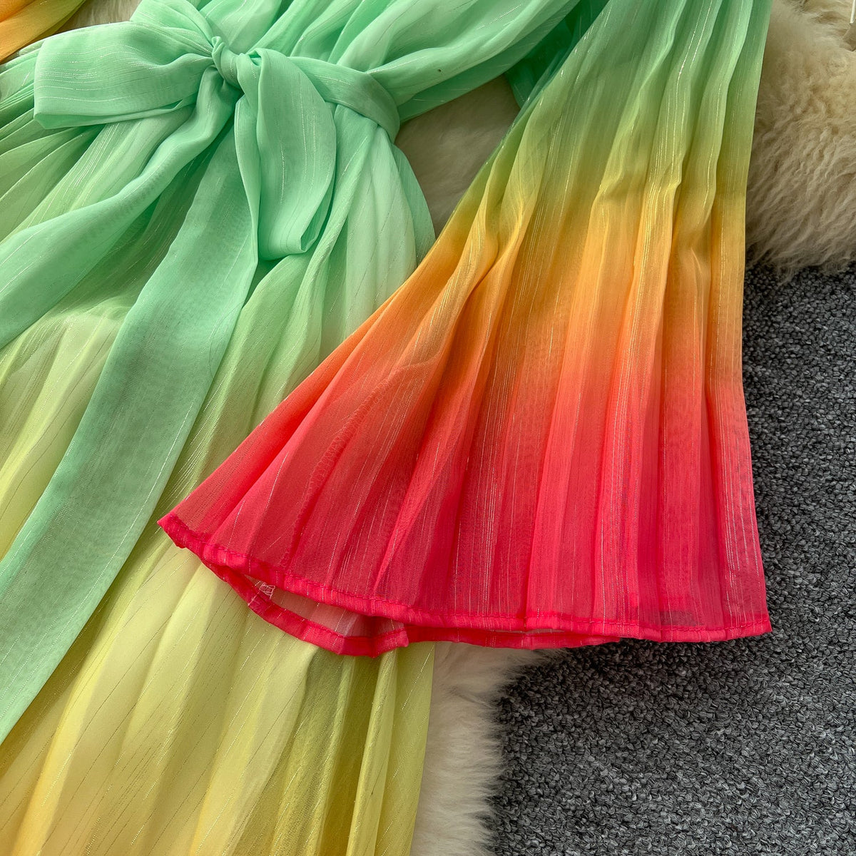 Gradient Color V-neck Fairy Dress
