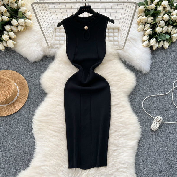 Round Collar Hollowed Knitted Dress