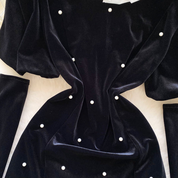 Vintage Beaded Gold Velvet Black Dress