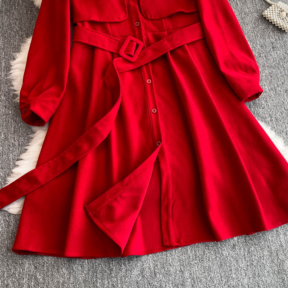Faux Two-pieces Shirt Dress with Belt