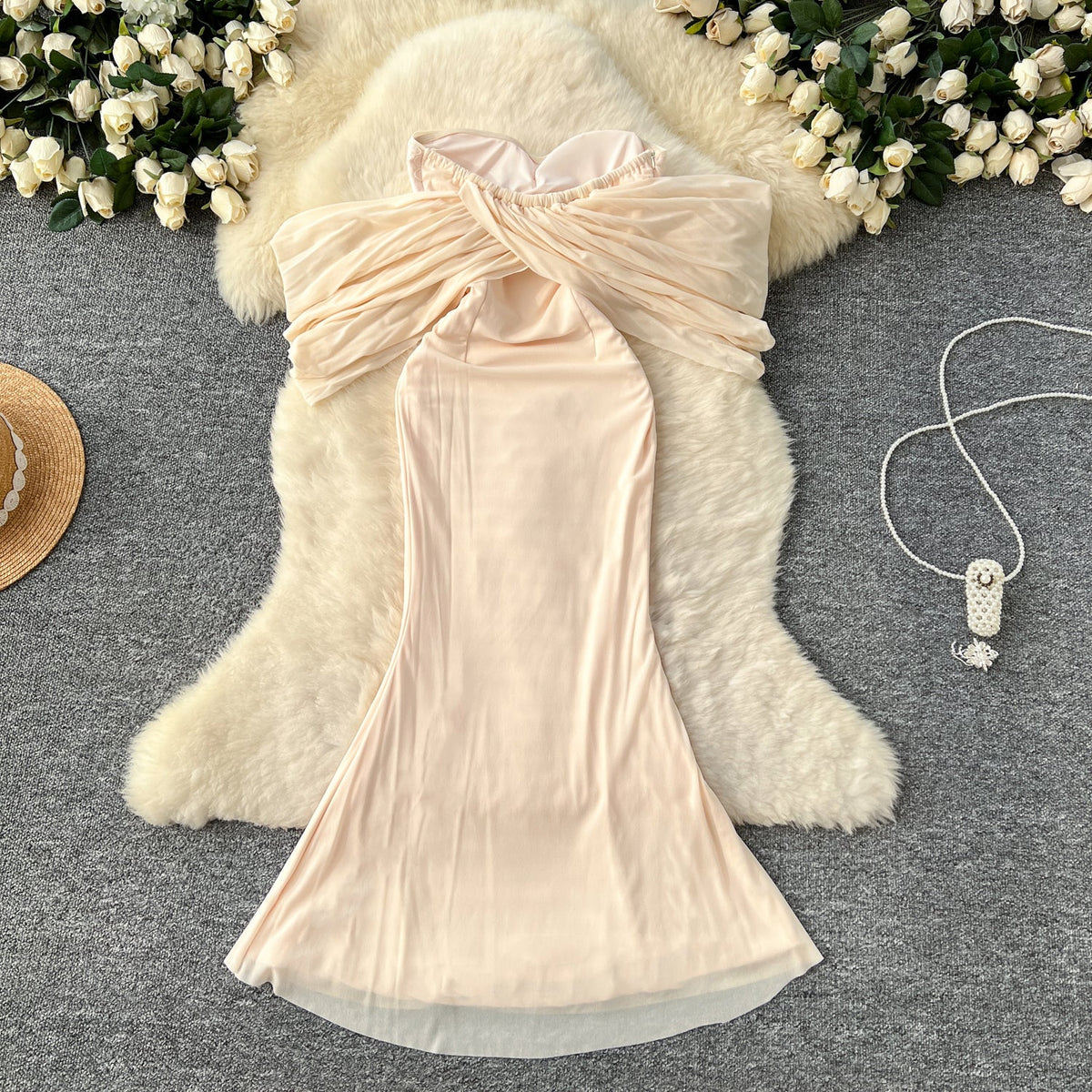 Sequined Embroidered Off-shoulder Mesh Dress