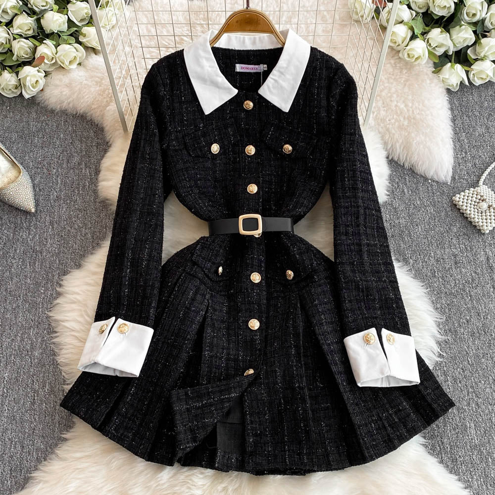 Color Blocking Tweed Shirt Dress