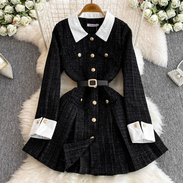 Color Blocking Tweed Shirt Dress
