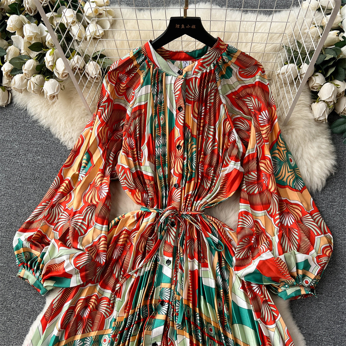Crew Neck Floral Printed Shirt Dress