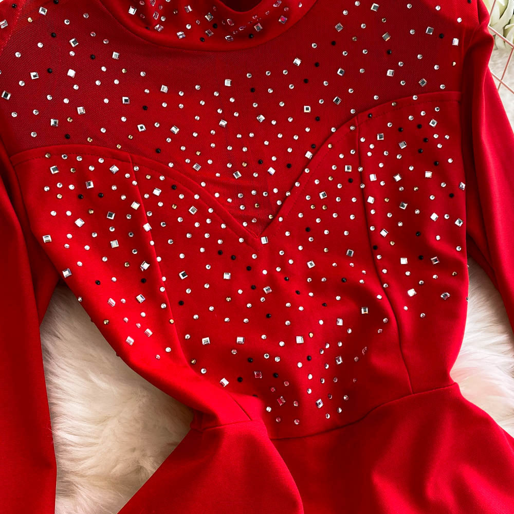 Irregular Design Fur Fringed Beaded Dress