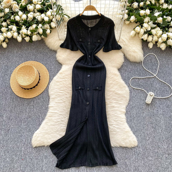 Simple Design Hollowed Knit Dress