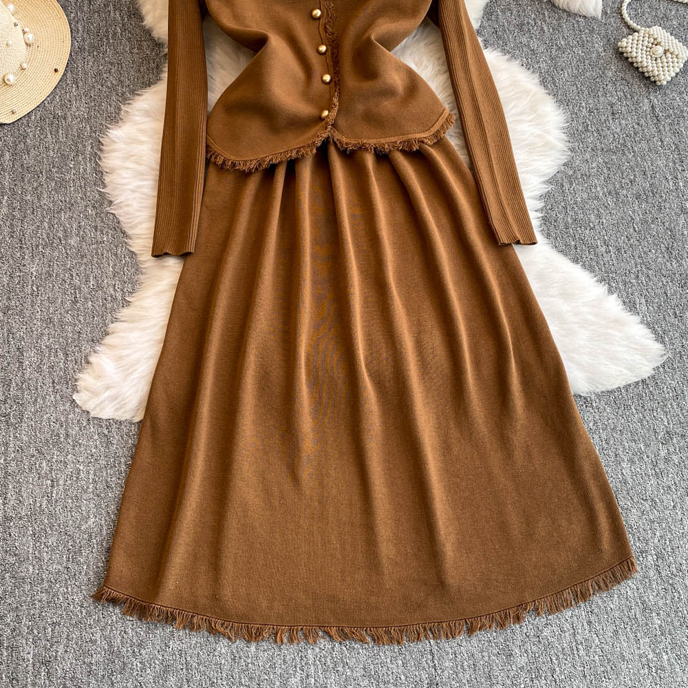 Patchwork Vest&Knitted Dress 2Pcs