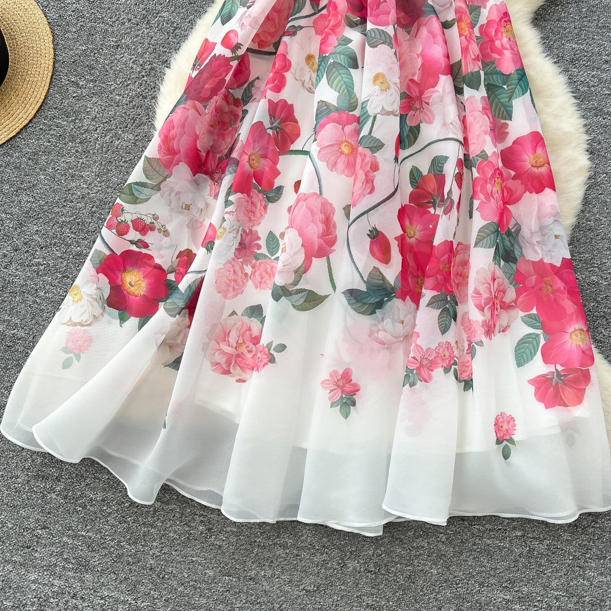 V-neck Ruffled Floral Printed Dress