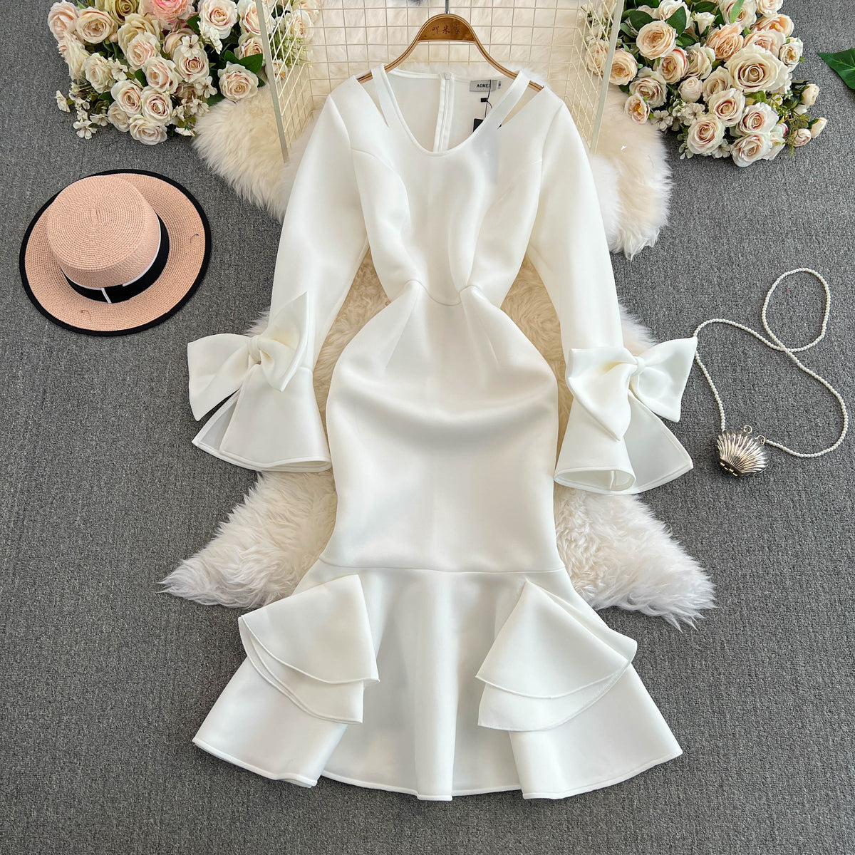 Premium Ruffled Sleeve Fishtail Dress