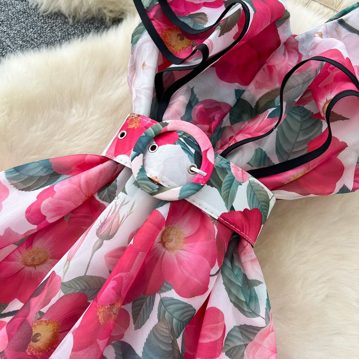 V-neck Ruffled Floral Printed Dress