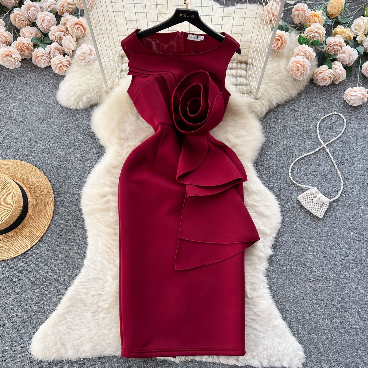 Premium Sleeveless 3D Flower Party Dres