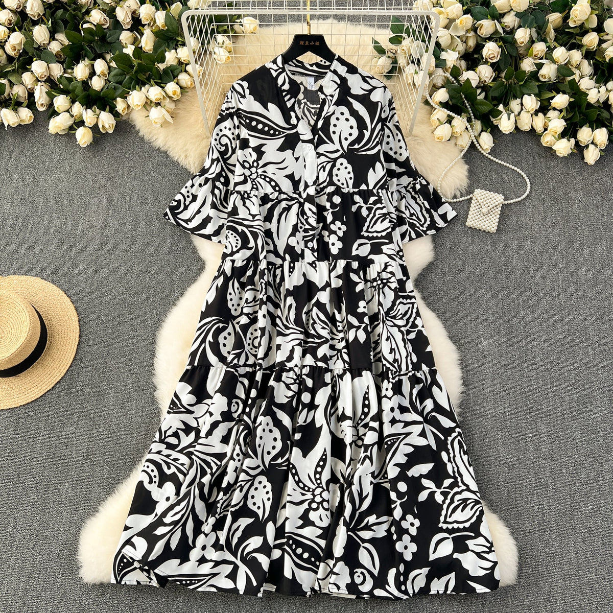 Oversized Floral Printed Shirt Dress