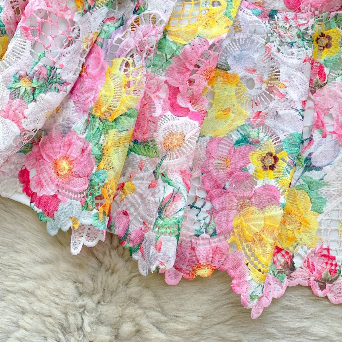 Hollowed Crochet Floral A-line Dress