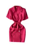 V-neck Suit Collar Lace-up Dress