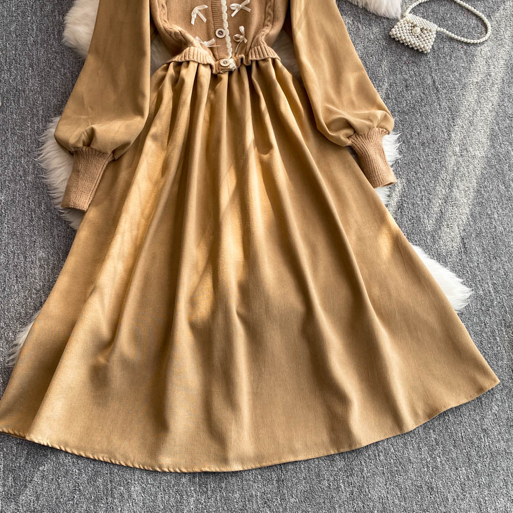 Faux Two-pieces Knitted Patchwork Dress