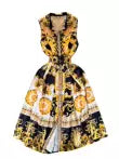 Courtly Sleeveless Lapeled Floral Dress