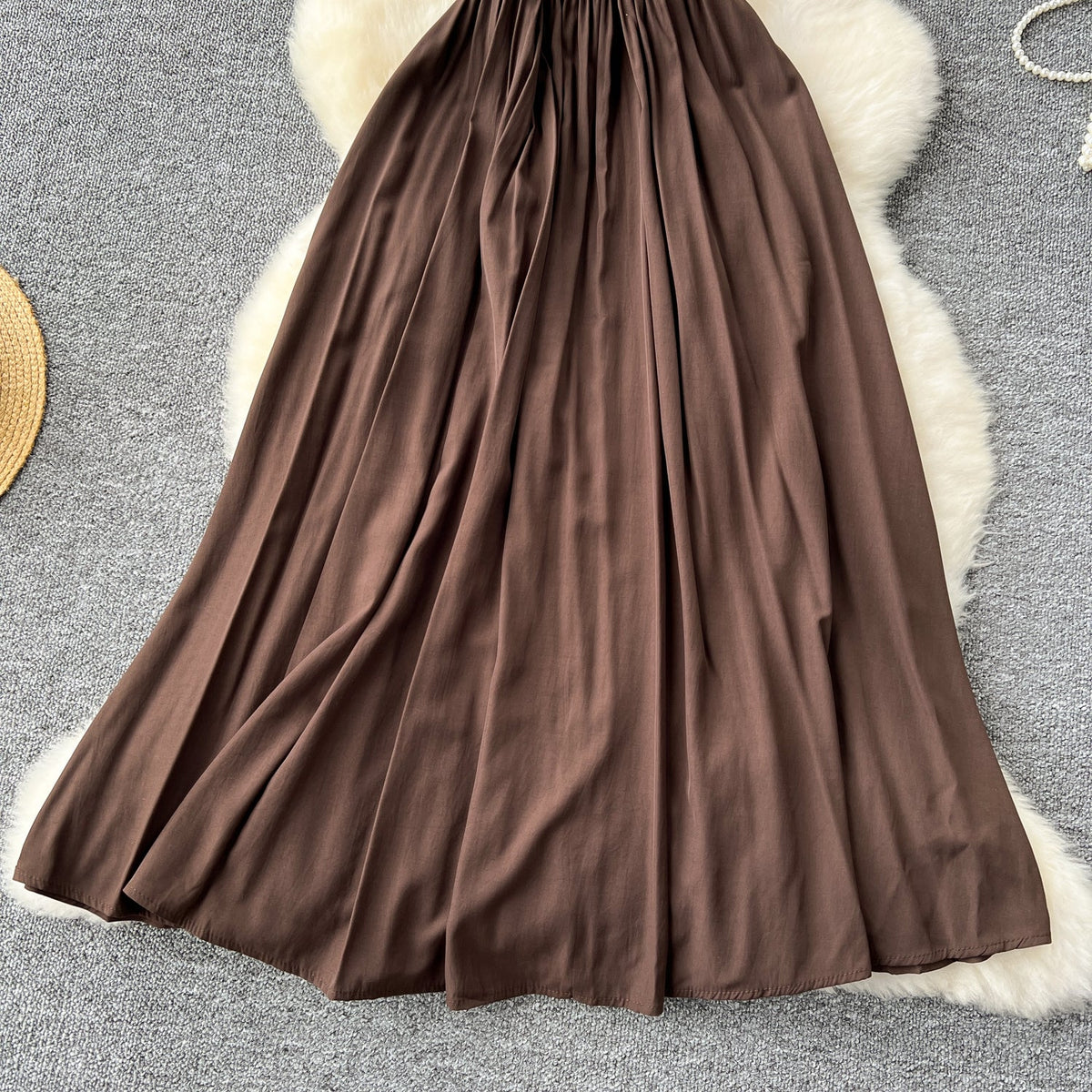 Round Collar Draped Patchwork Dress