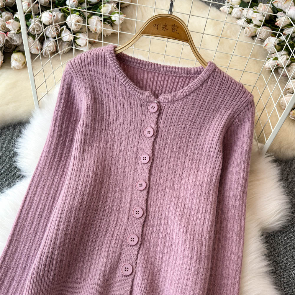 Cardigan&Lace-up Slip Dress Knitted 2Pcs