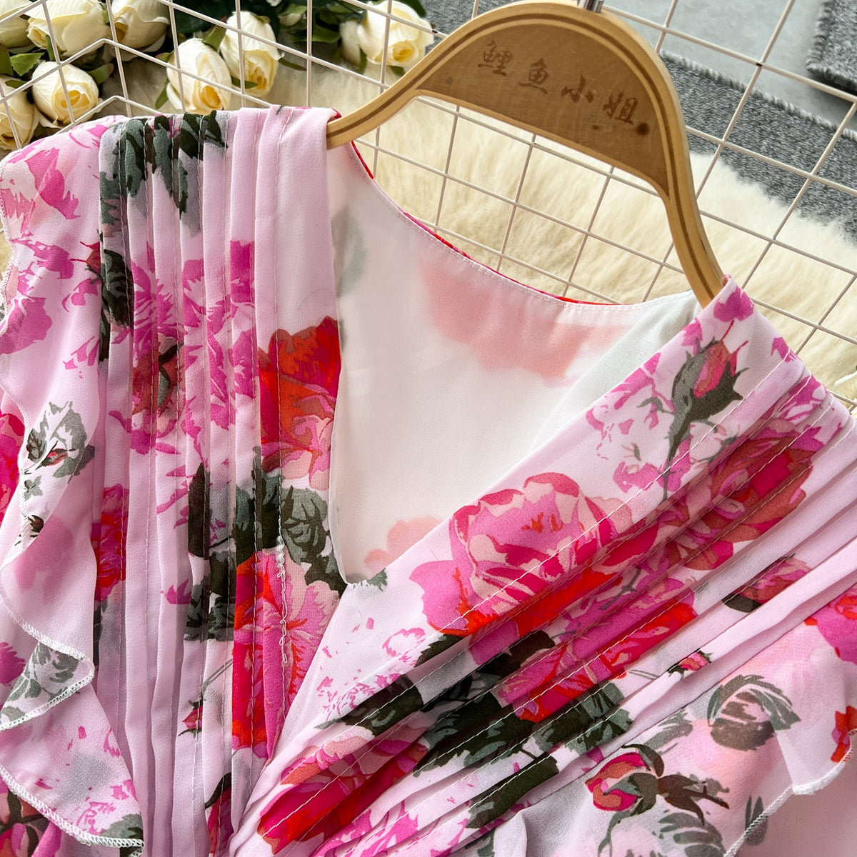 Fairy Pleated Floral Chiffon Dress