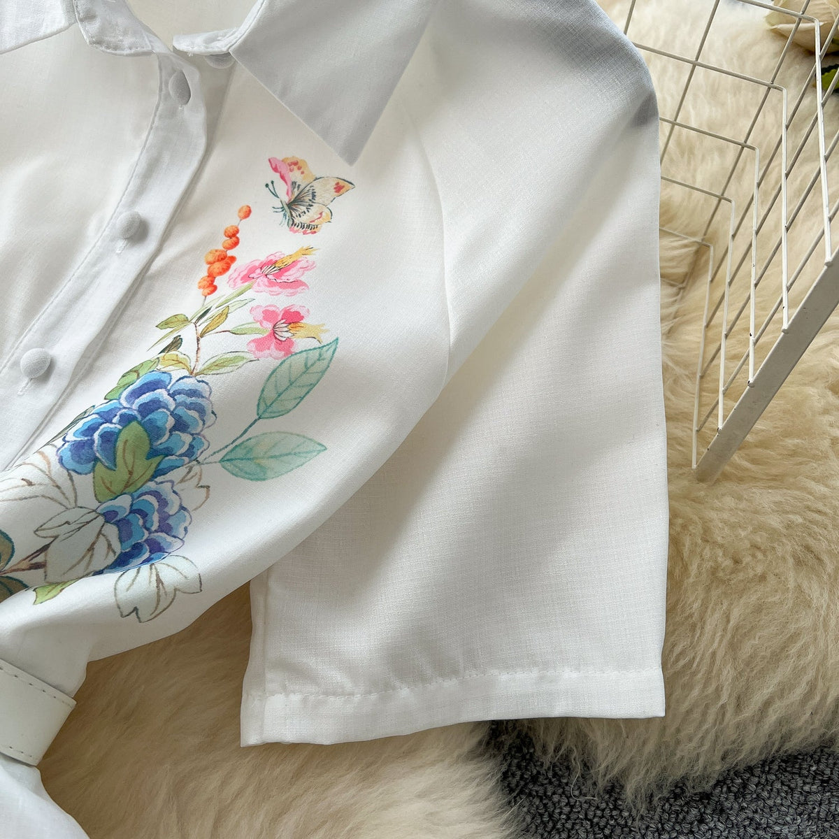 Polo Collar Floral White Shirt Dress