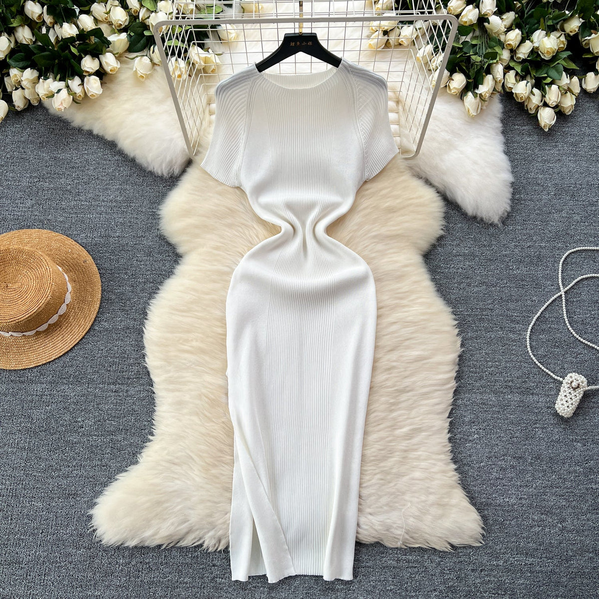 High-end Stretchy Split Knitted Dress