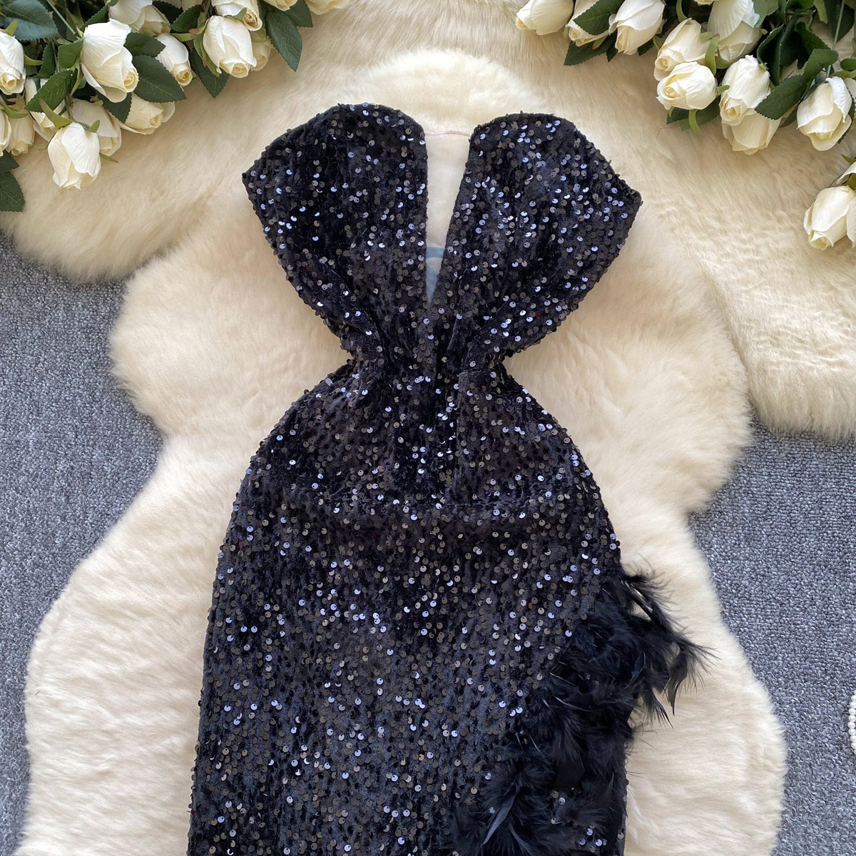 Irregular Design Sequined Velvet Dress