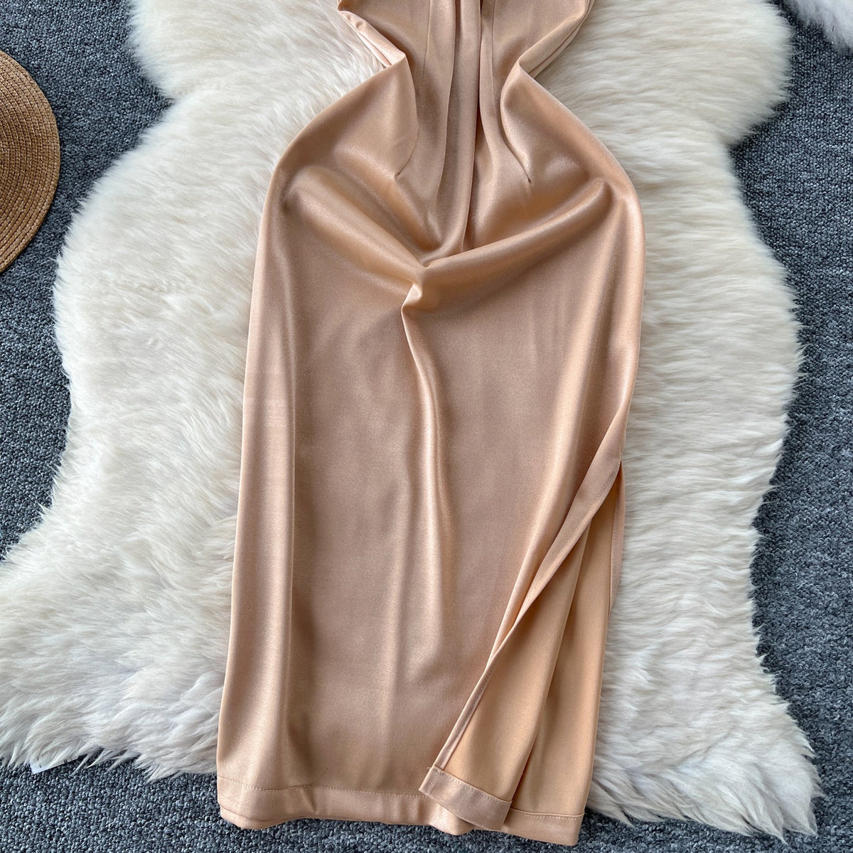 Hollowed Slim Satin Halter Dress