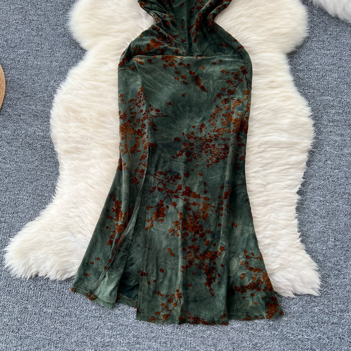 Vintage Tie-dye Çiçekli Hollowed Cheongsam