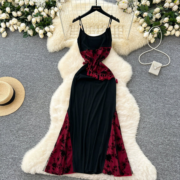Vintage Fringed Patchwork Suede Dress
