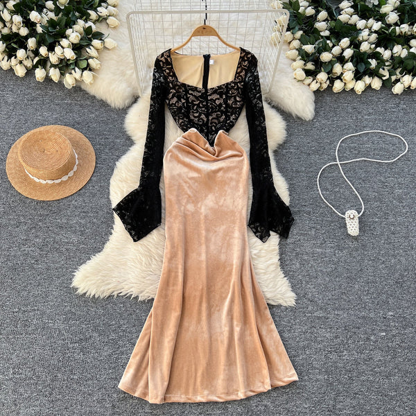 Square Neckline Black Embroidered Lace dress