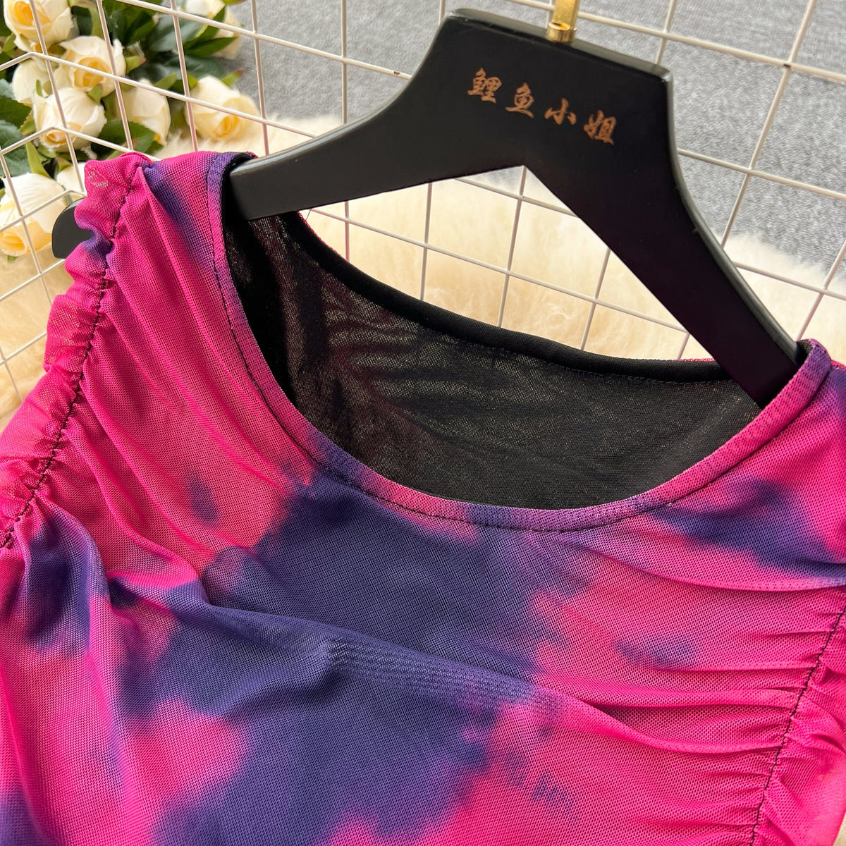 Elegant Tie-dye Pleated Vest Dress