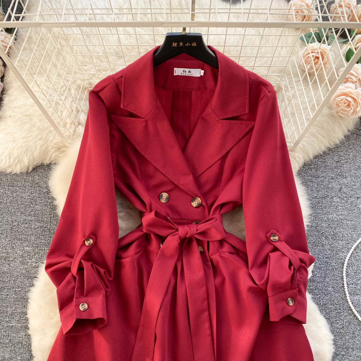 Premium Double-breasted Suit Collar Dress
