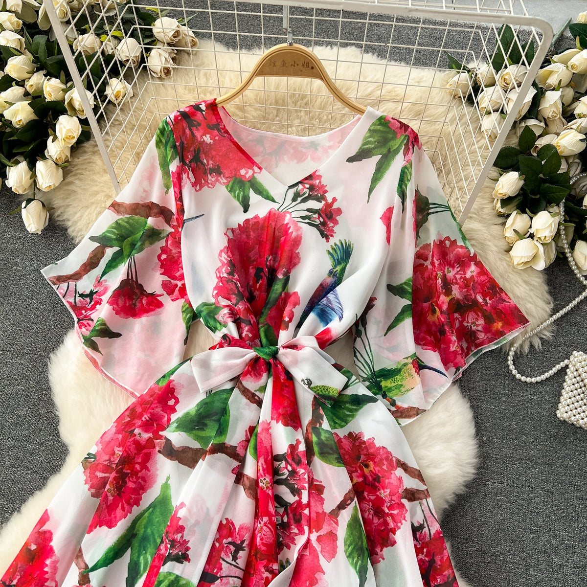 Floral Printed Loose-fit Chiffon Dress