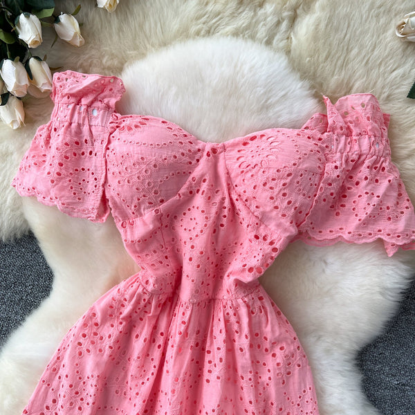 French Style Hollowed Embroidered Dress