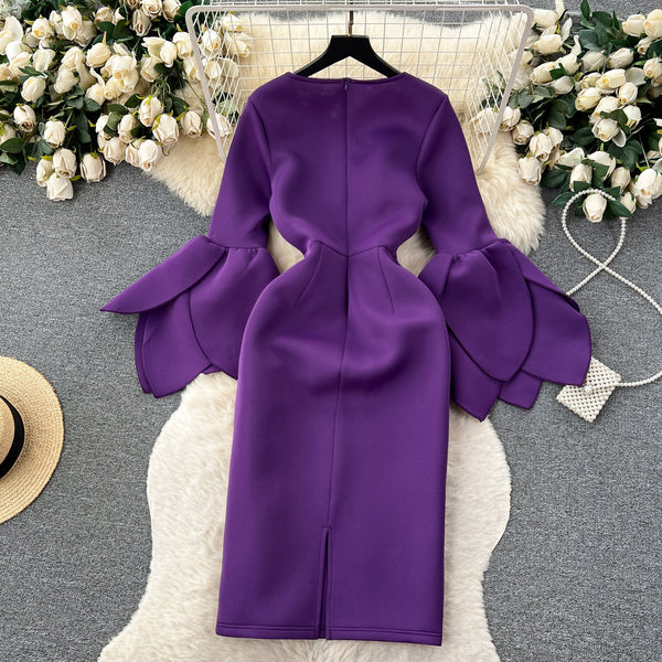 French Style Petal Flared Sleeve Dress