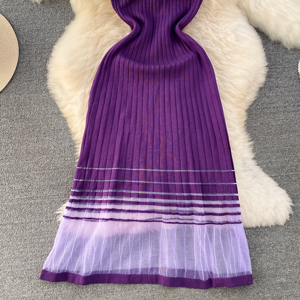 Elegant Mesh Patchwork Knitted Dress