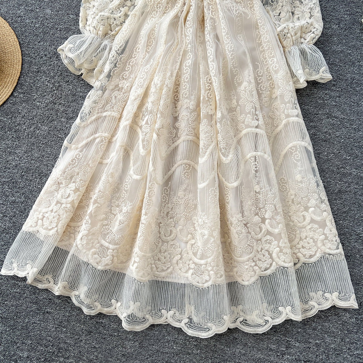 Embroidered Lace Apricot Shirt Dress