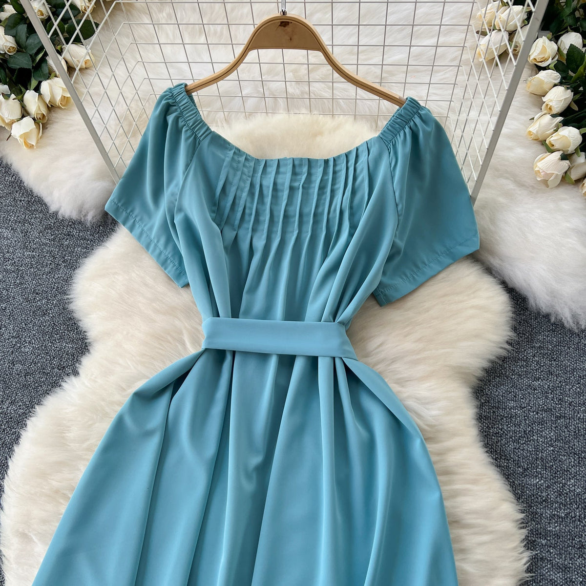 Square Collar Pleated Fairy Dress