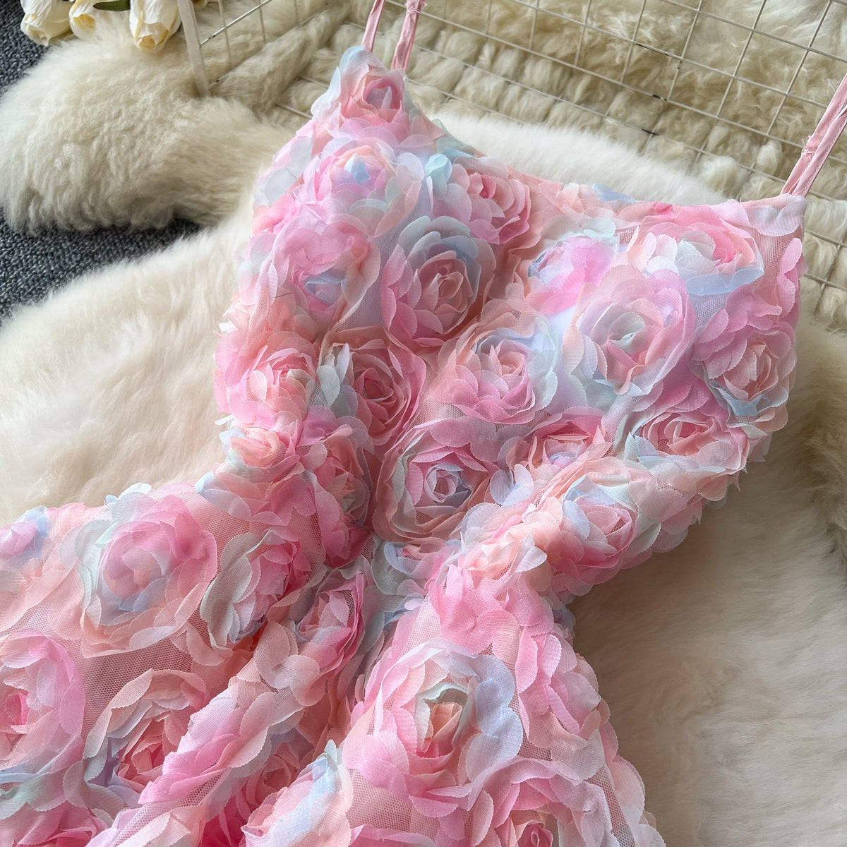 Fairy 3d Pink Rose Slip Dress