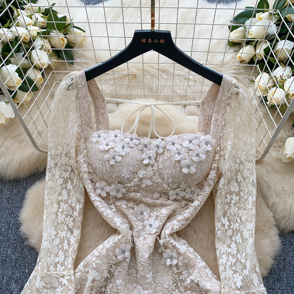 3D Floral Beaded Hollowed Lace Dress