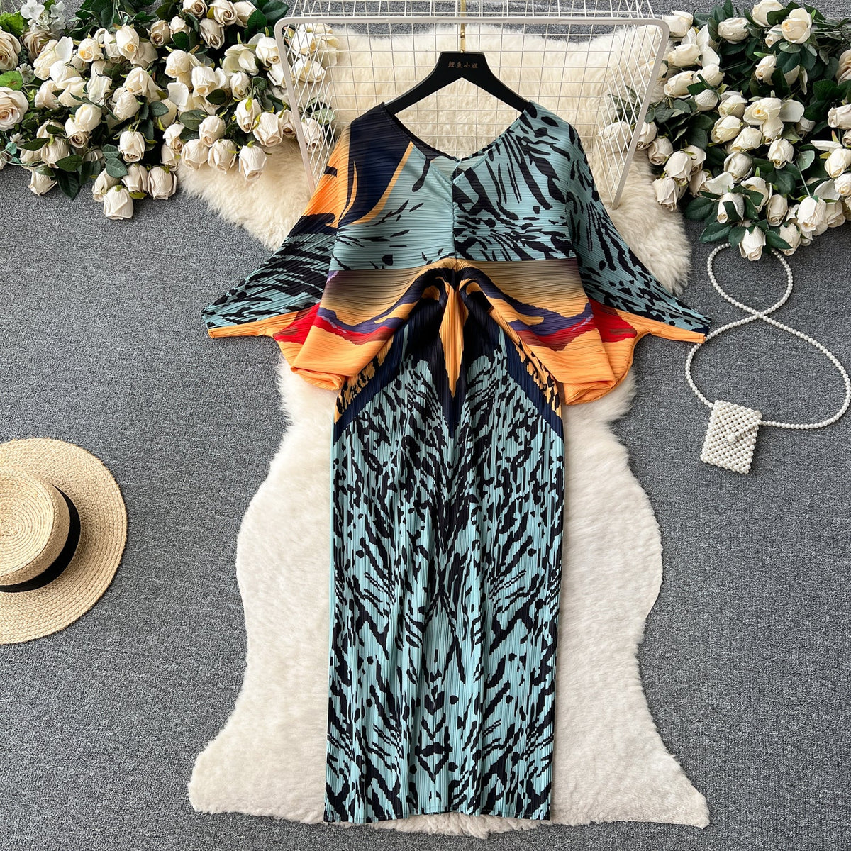 High-end Pleated Floral Printed Dress