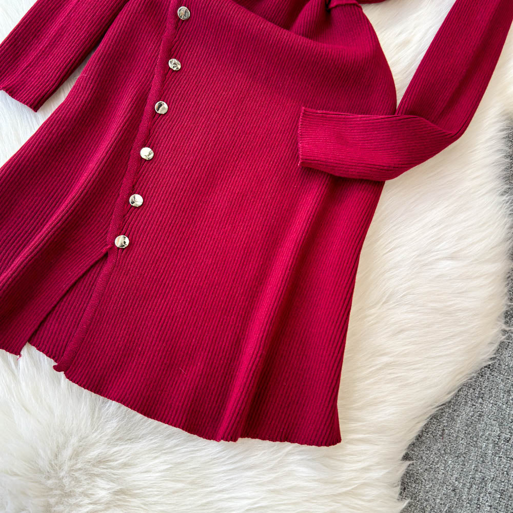 Hand-stitched Buttons Bottoming Knit Dress