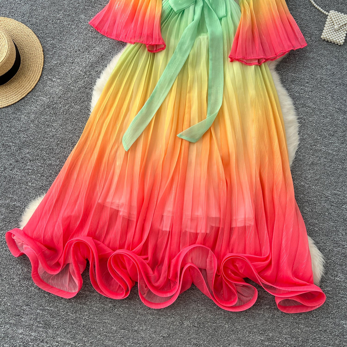 Gradient Color V-neck Fairy Dress