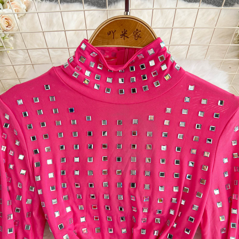 Premium Rhinestone Studded Zipped Dress